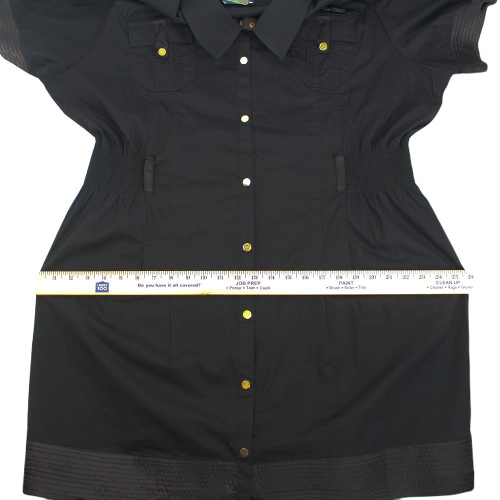 NWT Coogi Black Dress SZ 3X Y2K Hip Hop Cotton Puff Sleeve Snap Front Rhinestone - Picture 10 of 16